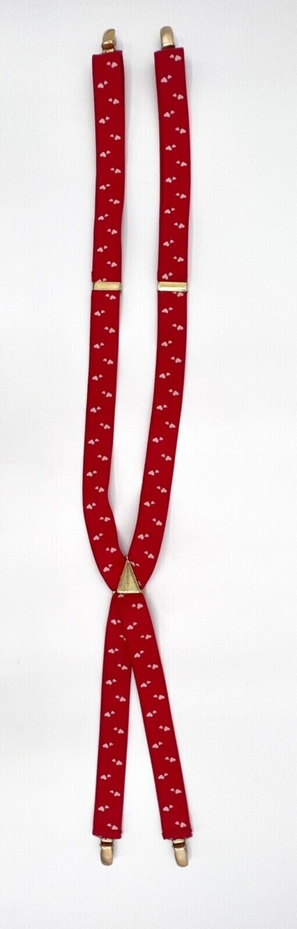 CAS Vintage Elastic Suspenders Red White Hearts Valentines Clip On West Germany